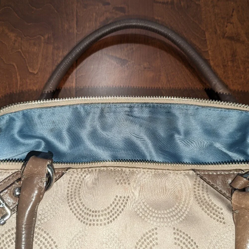 Good Used Condition Coach Khaki Canvas and Leather Satchel Bag. - Picture 6 of 10